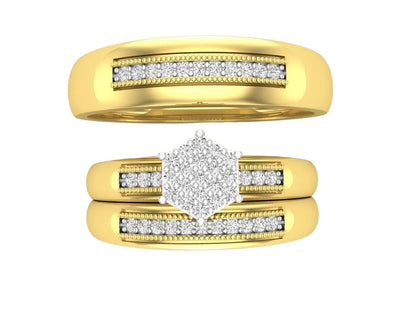 Trio de Argollas Matrimoniales con Solitario Hexagonal