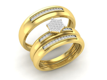 Trio de Argollas Matrimoniales con Solitario Hexagonal