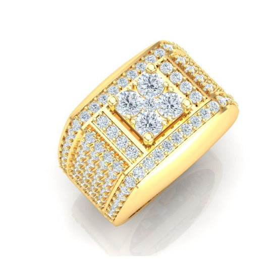 Anillo Cuadrado de Oro Amarillo para Caballero Recubierto de Incrustaciones