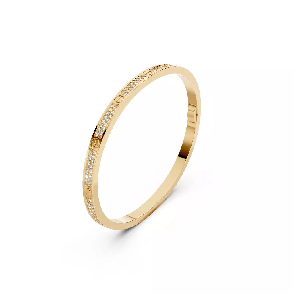 Refinado Brazalete Small de Oro Amarillo con Pavé de Incrustaciones