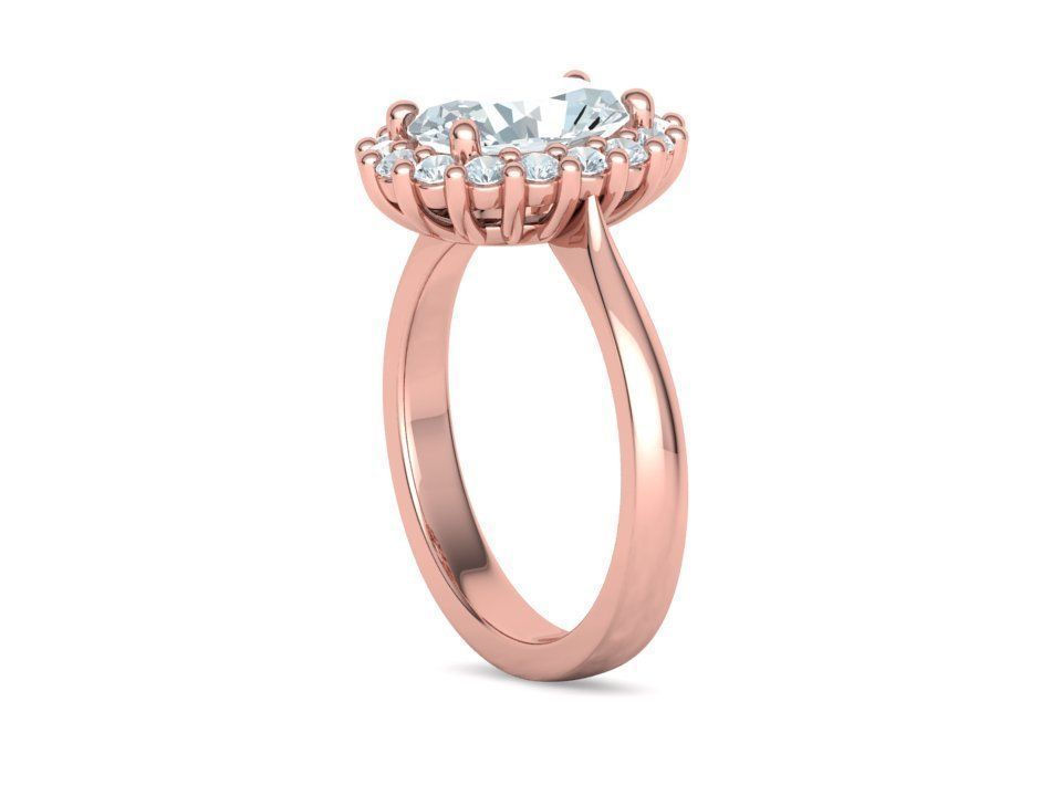 Anillo de Compromiso de Oro con Corona de Diamantes e Incrustación Ovalada