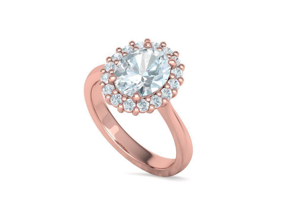 Anillo de Compromiso de Oro con Corona de Diamantes e Incrustación Ovalada