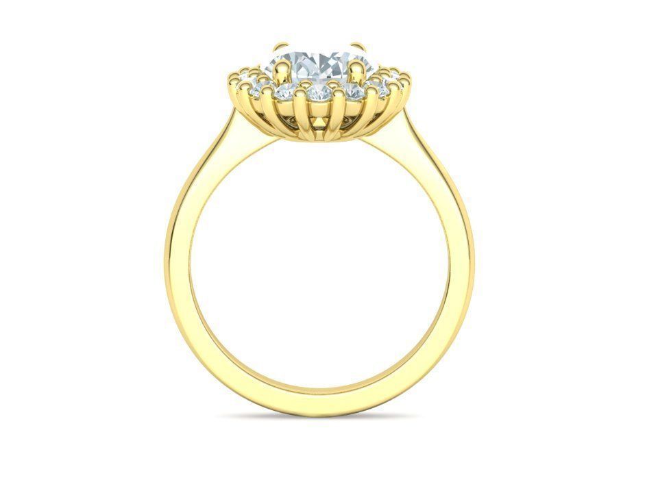 Anillo de Compromiso de Oro con Corona de Diamantes e Incrustación Ovalada