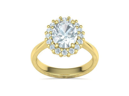 Anillo de Compromiso de Oro con Corona de Diamantes e Incrustación Ovalada