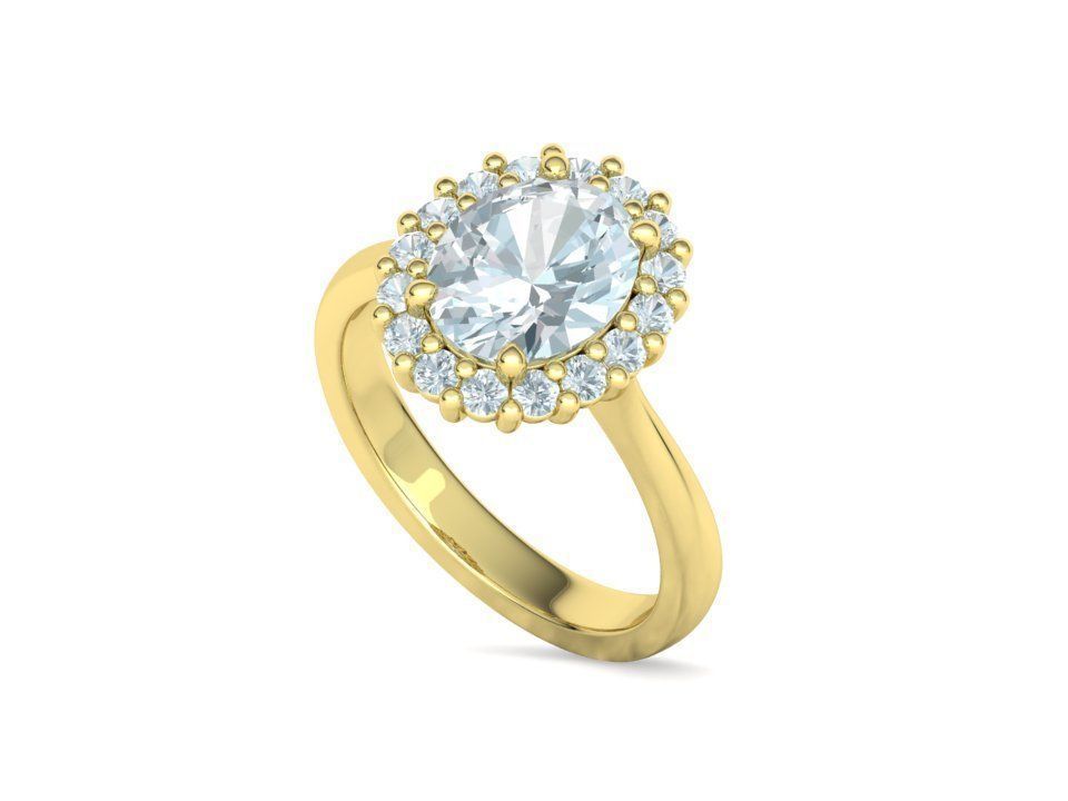 Anillo de Compromiso de Oro con Corona de Diamantes e Incrustación Ovalada