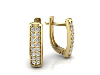 Aretes de Oro Amarillo con  Doble Tira de Incrustaciones