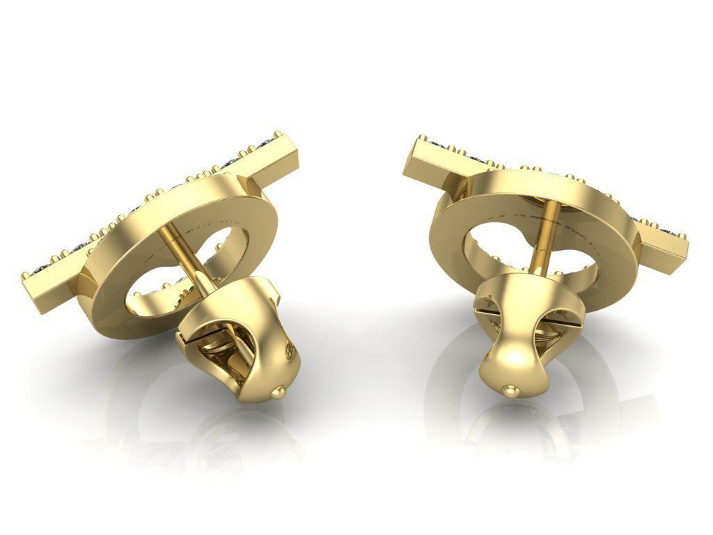 Aretes de Oro Amarillo Aro con Línea Transversal Adornada de Incrustaciones