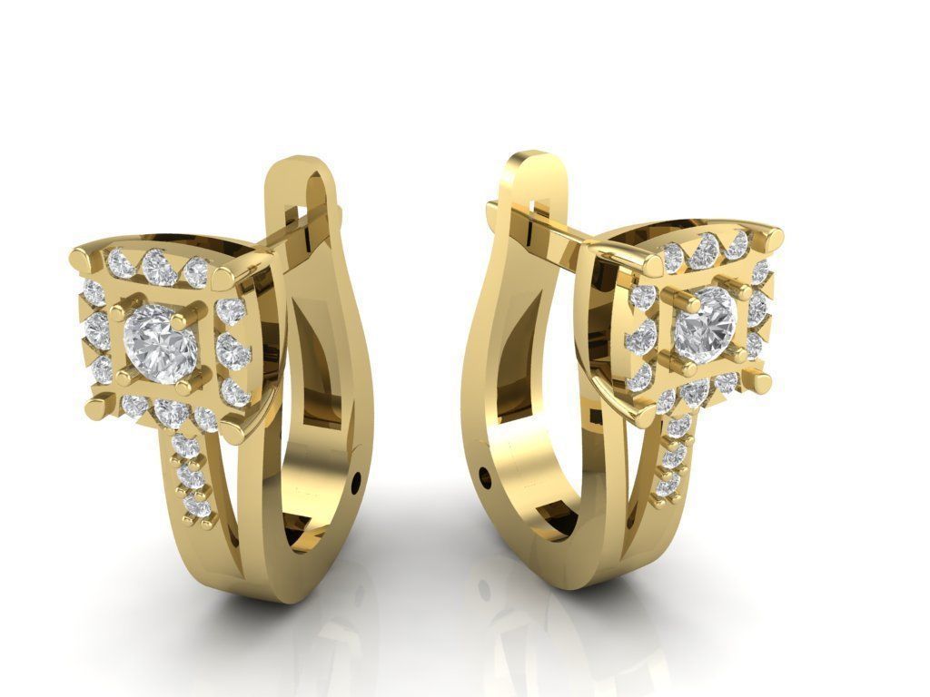 Lindos Aretes Cuadriláteros de Oro Amarillo con Incrustaciones