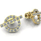 Aretes de Oro Amarillo Aro con Línea Transversal Adornada de Incrustaciones