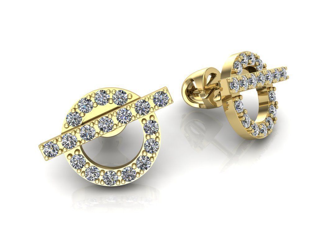 Aretes de Oro Amarillo Aro con Línea Transversal Adornada de Incrustaciones