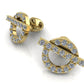 Aretes de Oro Amarillo Aro con Línea Transversal Adornada de Incrustaciones