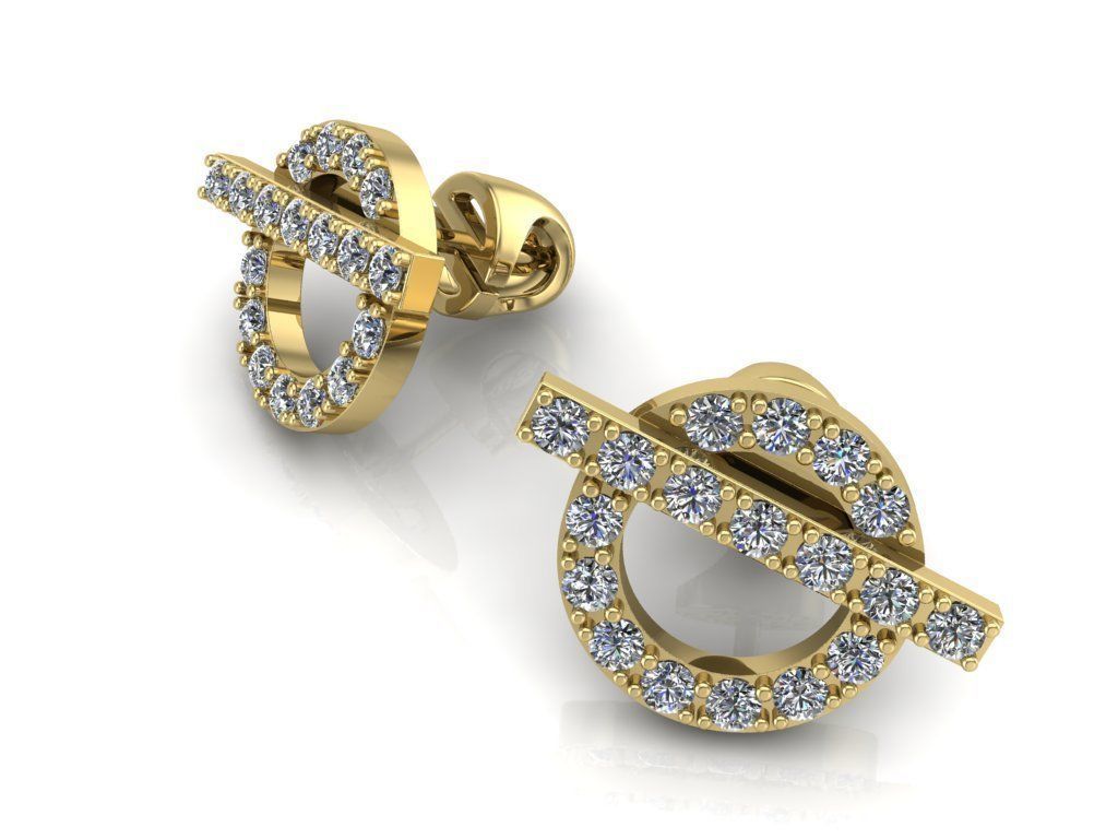 Aretes de Oro Amarillo Aro con Línea Transversal Adornada de Incrustaciones