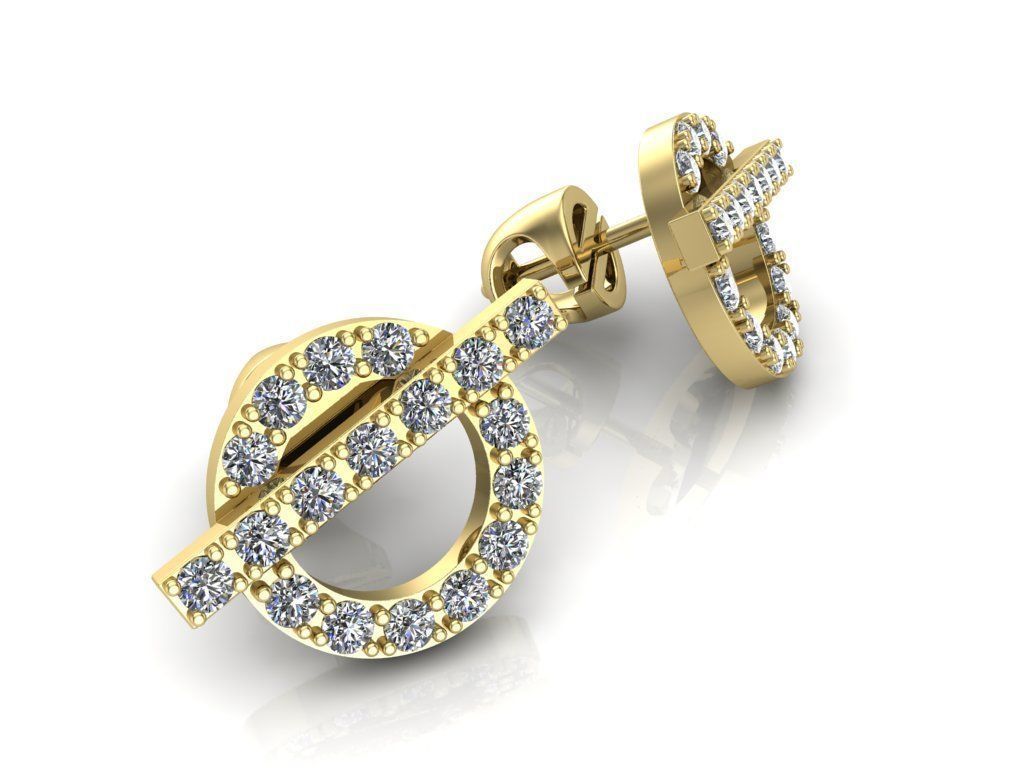 Aretes de Oro Amarillo Aro con Línea Transversal Adornada de Incrustaciones