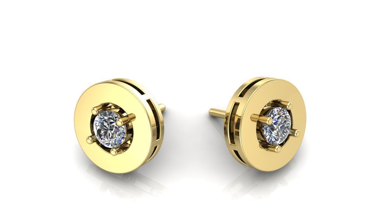 Finos Aretes con Circulo de Oro Amarillo con Brillante Incrustacion
