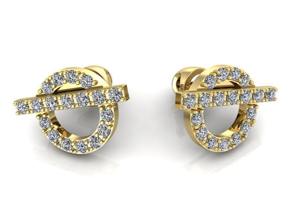 Aretes de Oro Amarillo Aro con Línea Transversal Adornada de Incrustaciones
