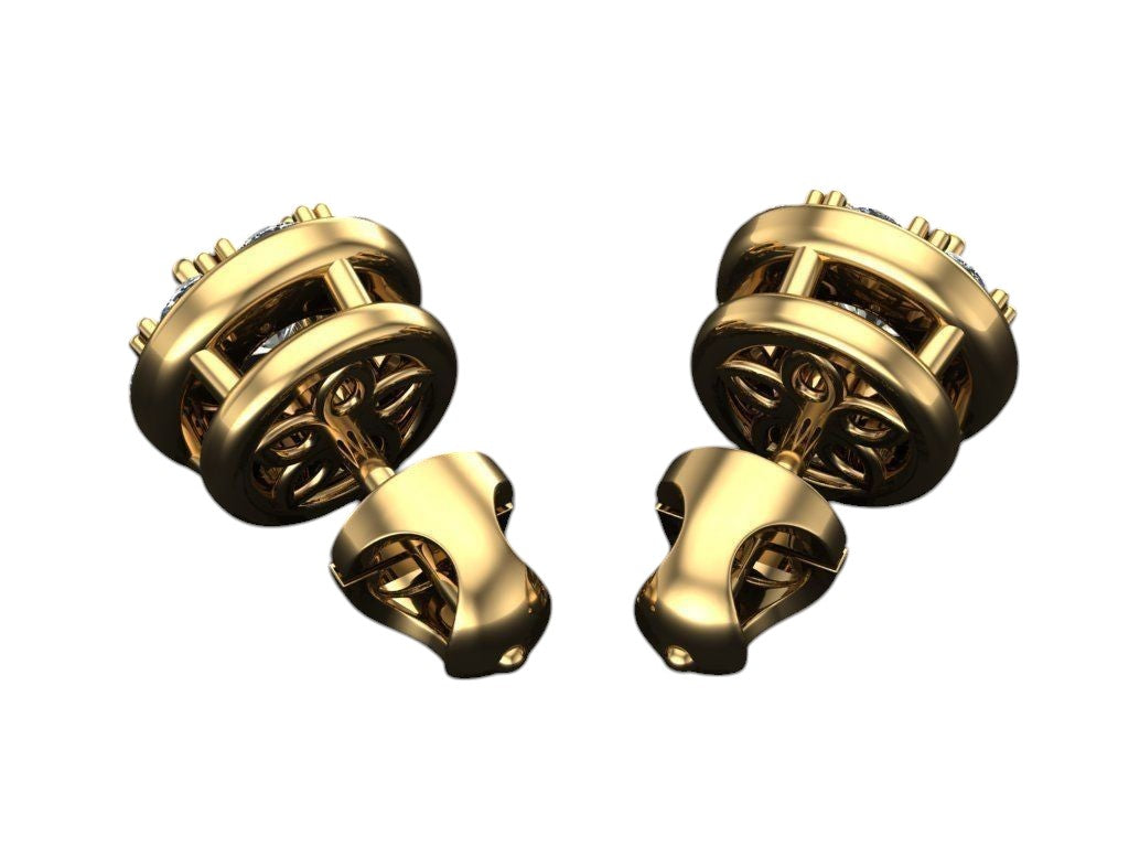 Impresionante Aretes  de Oro Amarillo con Incrustaciones Centrales y Aro de Incrustaciones