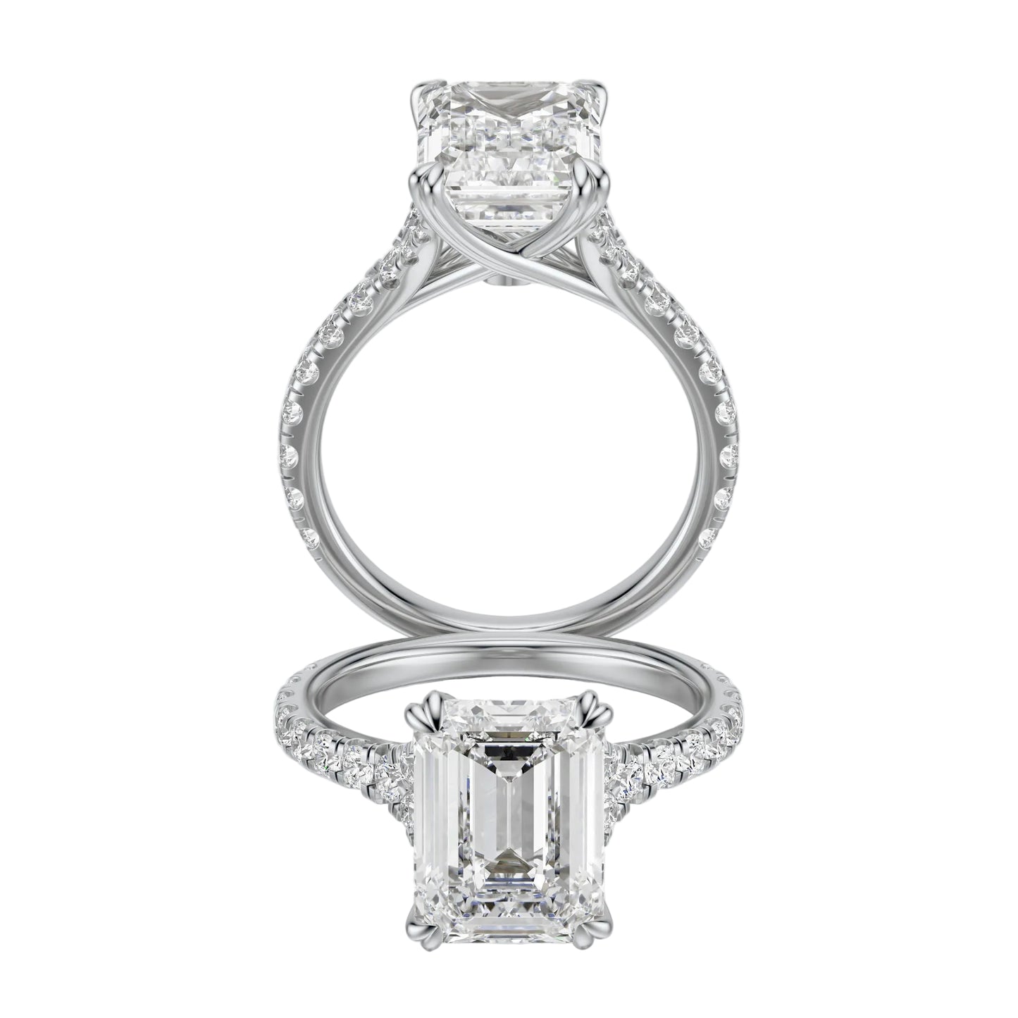 Anillo de Compromiso Hidden Diamond X Cathedral Corte Esmeralda