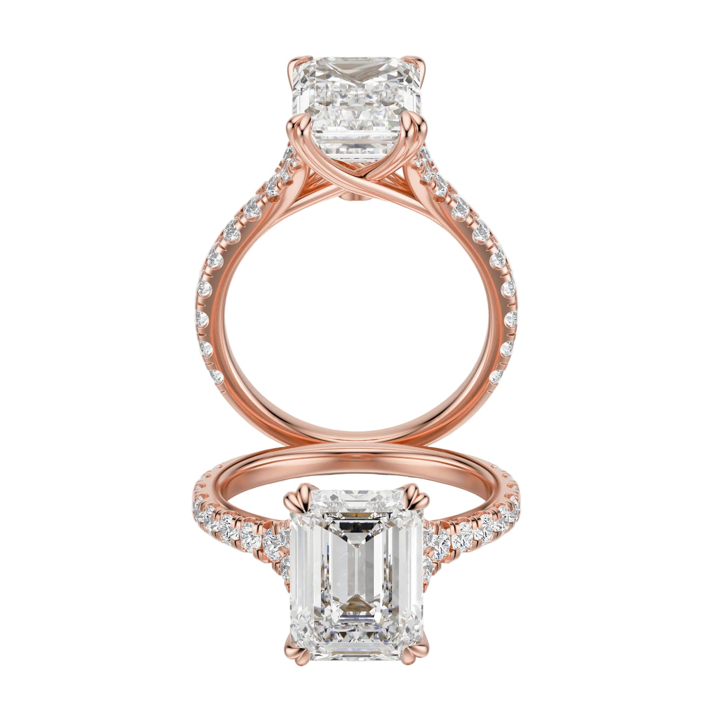 Anillo de Compromiso Hidden Diamond X Cathedral Corte Esmeralda