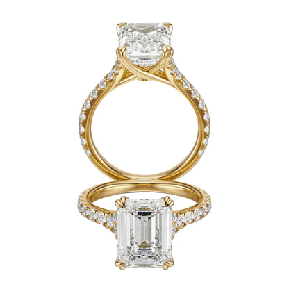 Anillo de Compromiso Hidden Diamond X Cathedral Corte Esmeralda