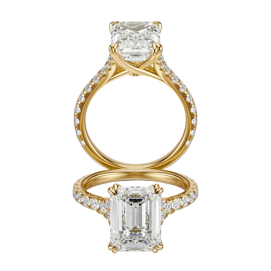 Anillo de Compromiso Hidden Diamond X Cathedral Corte Esmeralda