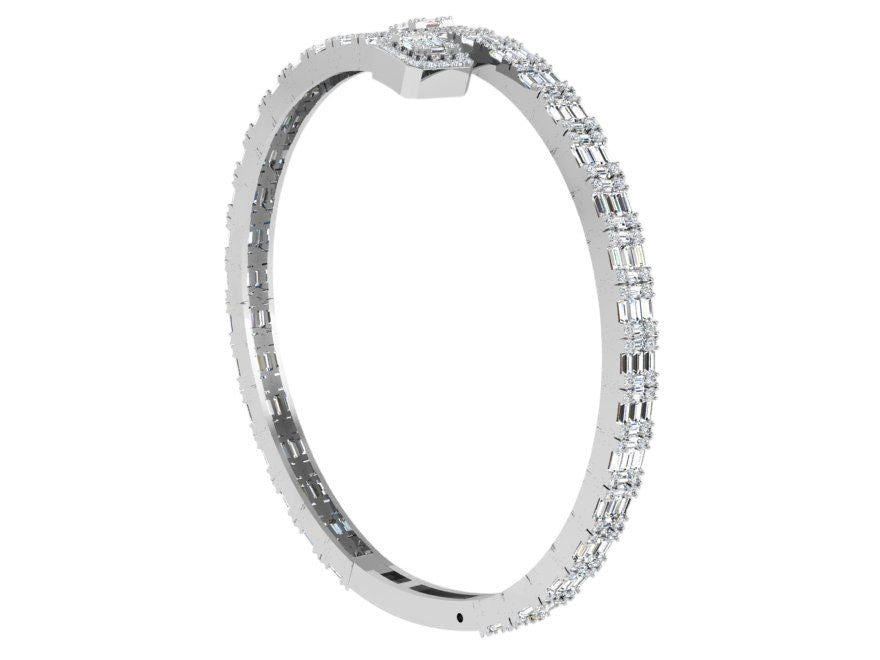 Modesto Brazalete de Oro Blanco 14k Recubierto de Incrustaciones Redondas y de Corte Bagguete
