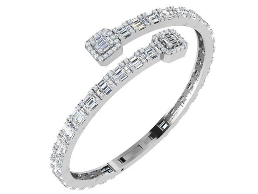 Modesto Brazalete de Oro Blanco 14k Recubierto de Incrustaciones Redondas y de Corte Bagguete