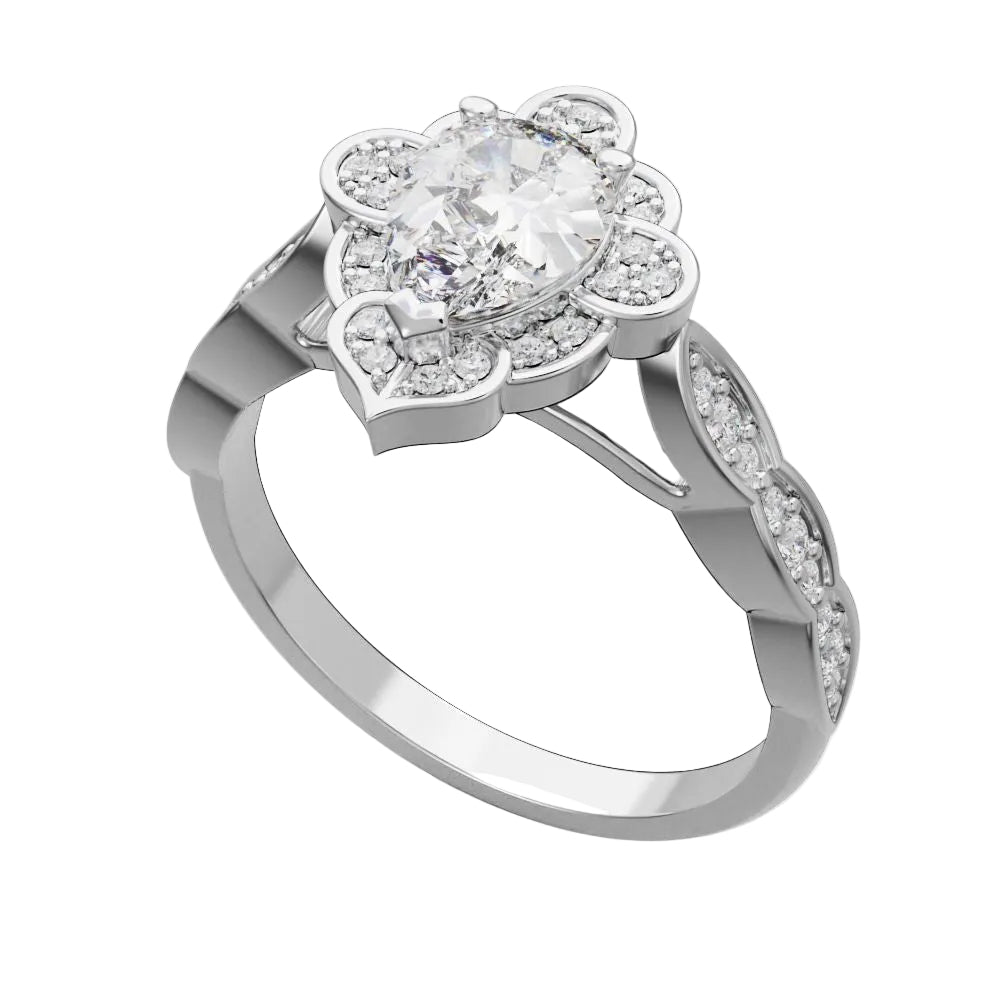 Anillo de Compromiso de Oro con Diamantes Central de Pera