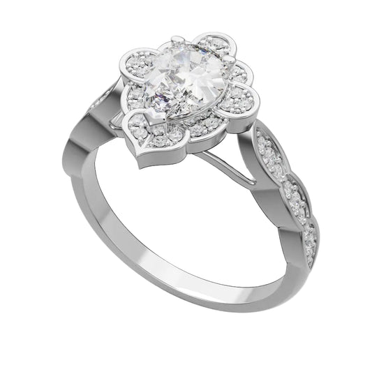 Anillo de Compromiso de Oro con Diamantes Central de Pera