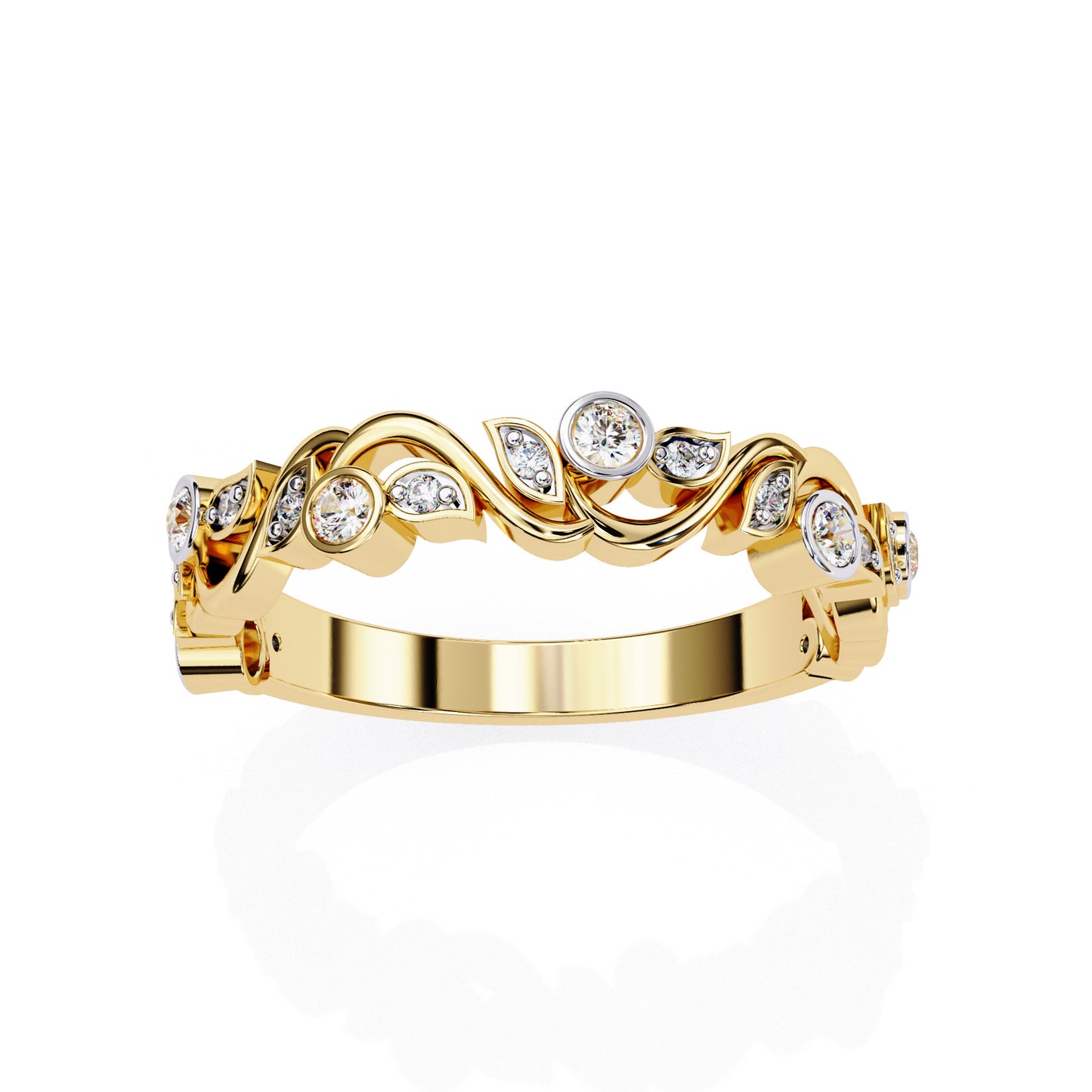 Churumbela Eternity Diamond Band Ring de Oro 14k con Petalos de Diamante