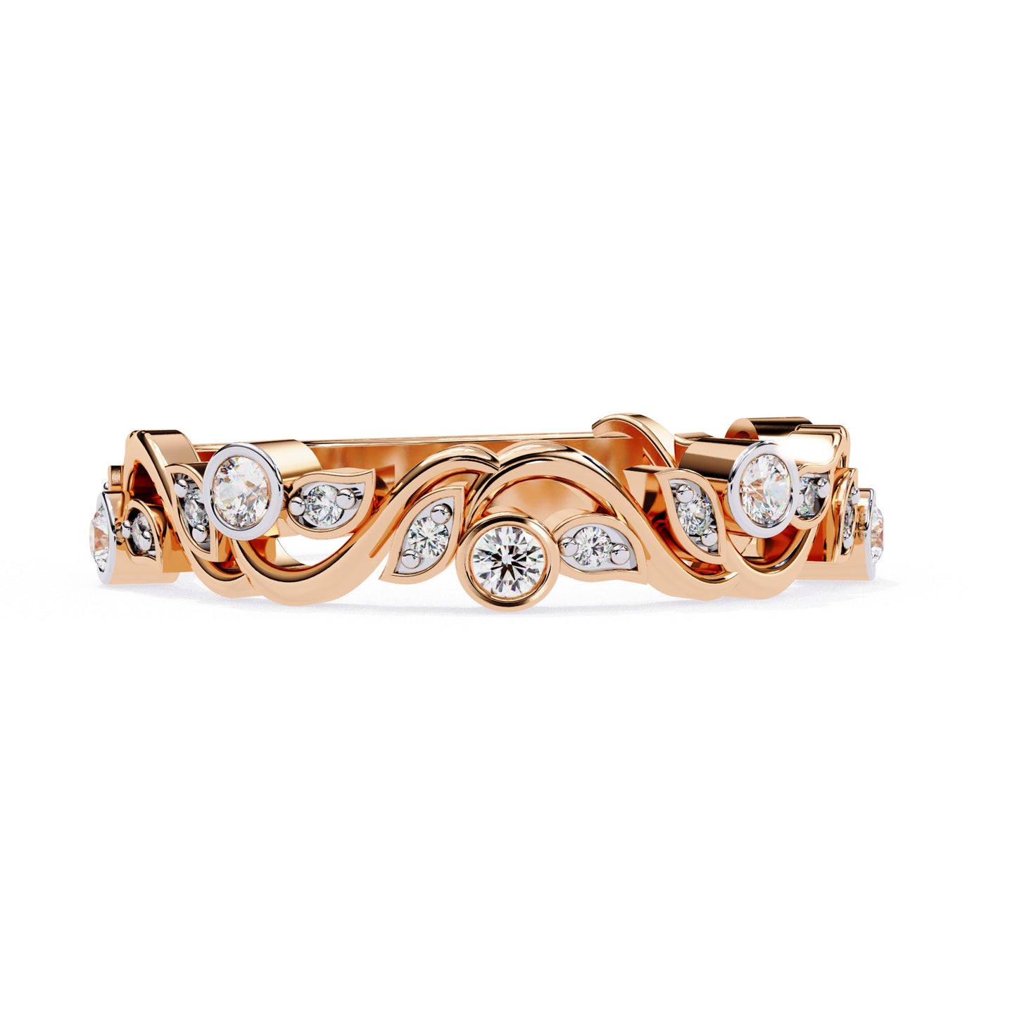Hermosa Churumbela Eternity Diamond en Forma Petalos con Incrustaciones