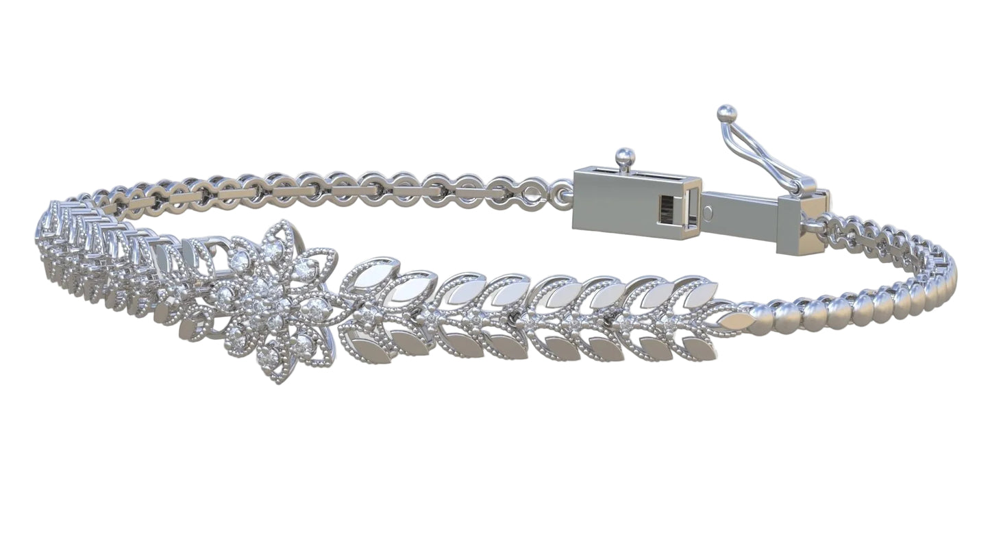 Impresionante Brazalete de Oro con Adorno Flor Acompañado de Incrustaciones