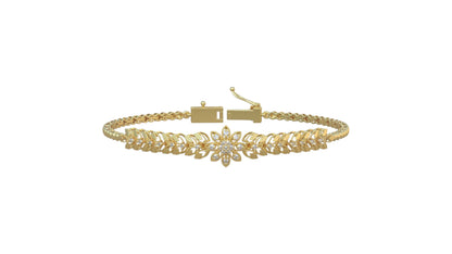Impresionante Brazalete de Oro con Adorno Flor Acompañado de Incrustaciones