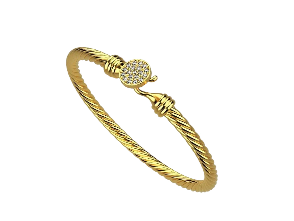 Precioso Brazalete Torcido de Oro con Incrustaciones
