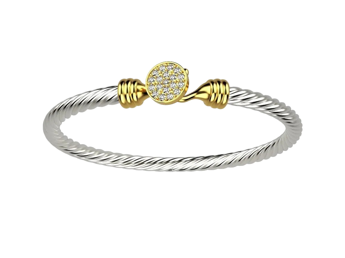 Precioso Brazalete Torcido de Oro con Incrustaciones
