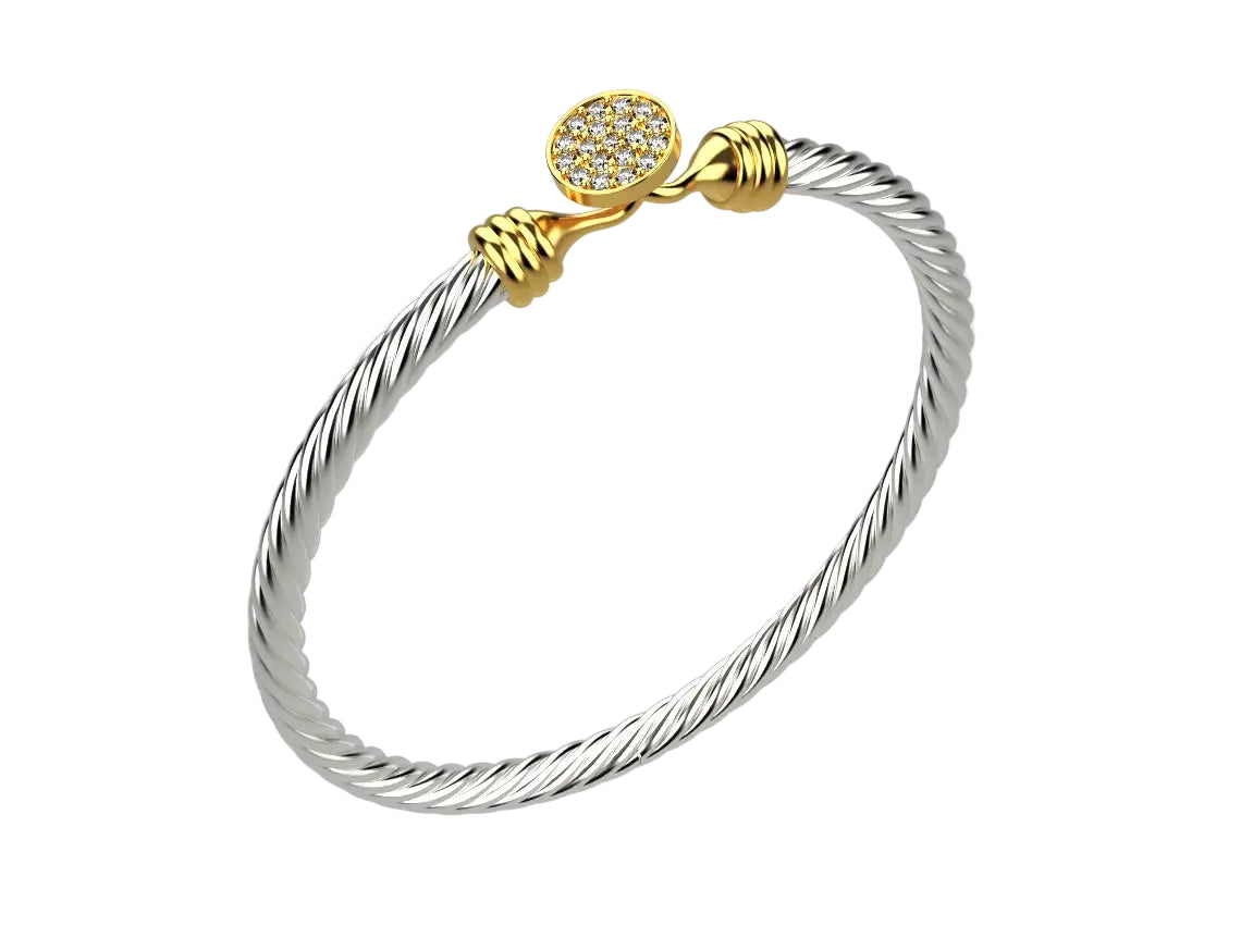 Precioso Brazalete Torcido de Oro con Incrustaciones