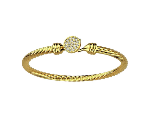 Precioso Brazalete Torcido de Oro con Incrustaciones