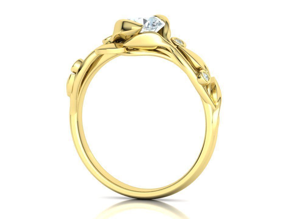 Anillo Compromiso Floral Diseño Hojas Oro Diamantes 0.88CT