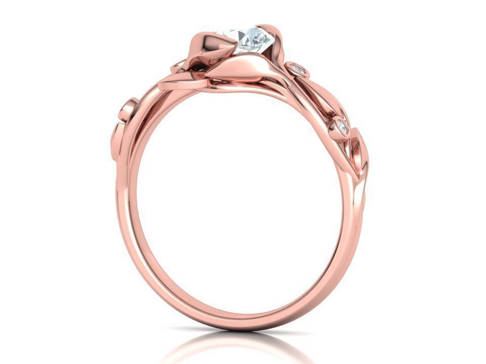 Anillo Compromiso Floral Diseño Hojas Oro Diamantes 0.88CT