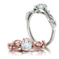 Anillo Compromiso Floral Diseño Hojas Oro Diamantes 0.88CT