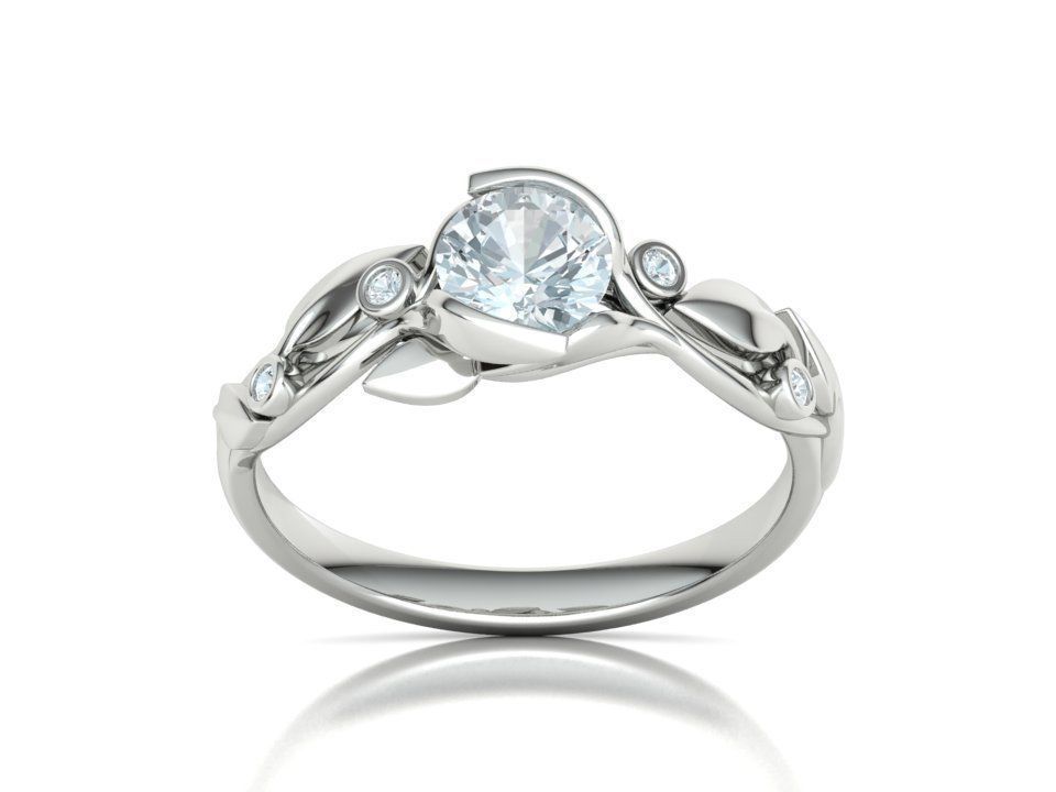 Anillo Compromiso Floral Diseño Hojas Oro Diamantes 0.88CT