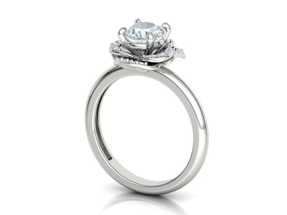Anillo Flor Imperial en Oro Amarillo con Piedra Central y Halo de Brillantes