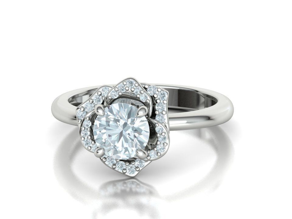 Anillo Flor Imperial en Oro Amarillo con Piedra Central y Halo de Brillantes