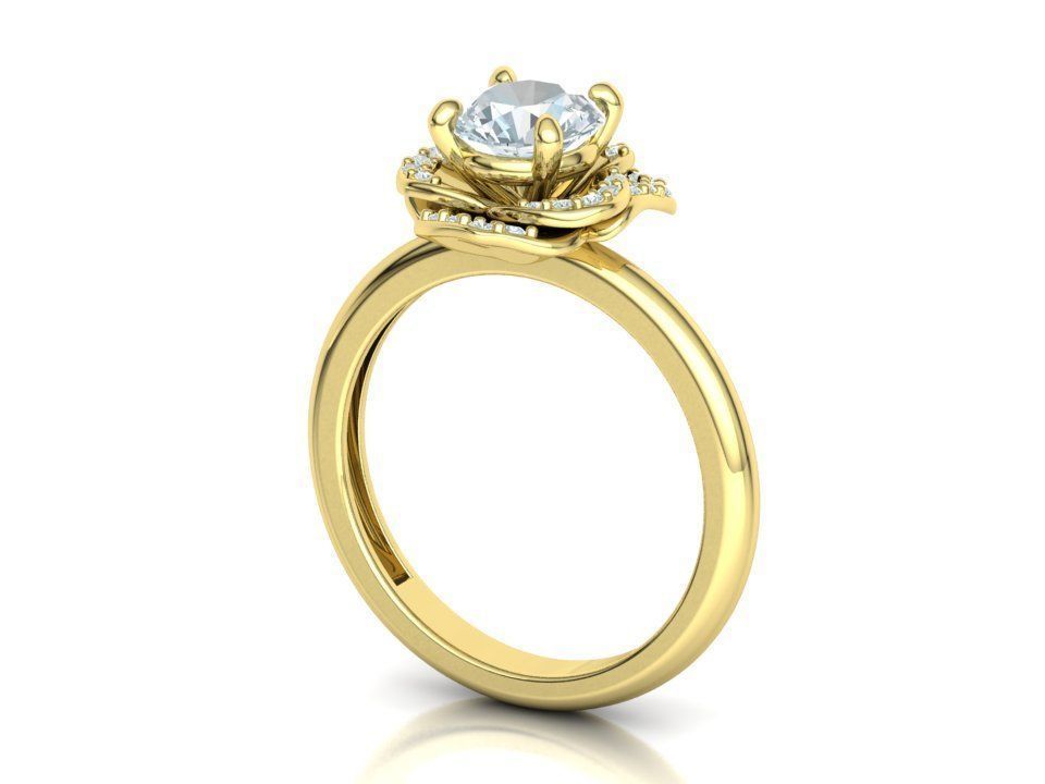 Anillo Flor Imperial en Oro Amarillo con Piedra Central y Halo de Brillantes