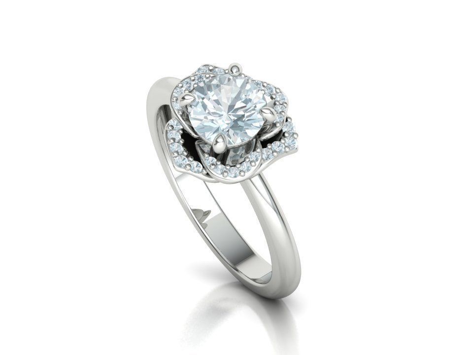Anillo Flor Imperial en Oro Amarillo con Piedra Central y Halo de Brillantes