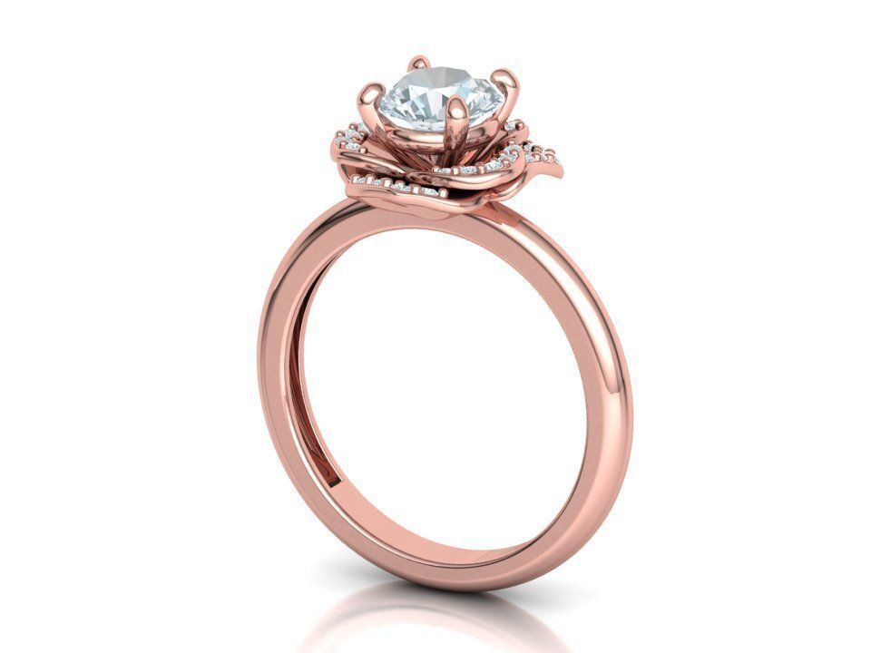 Anillo Flor Imperial en Oro Amarillo con Piedra Central y Halo de Brillantes