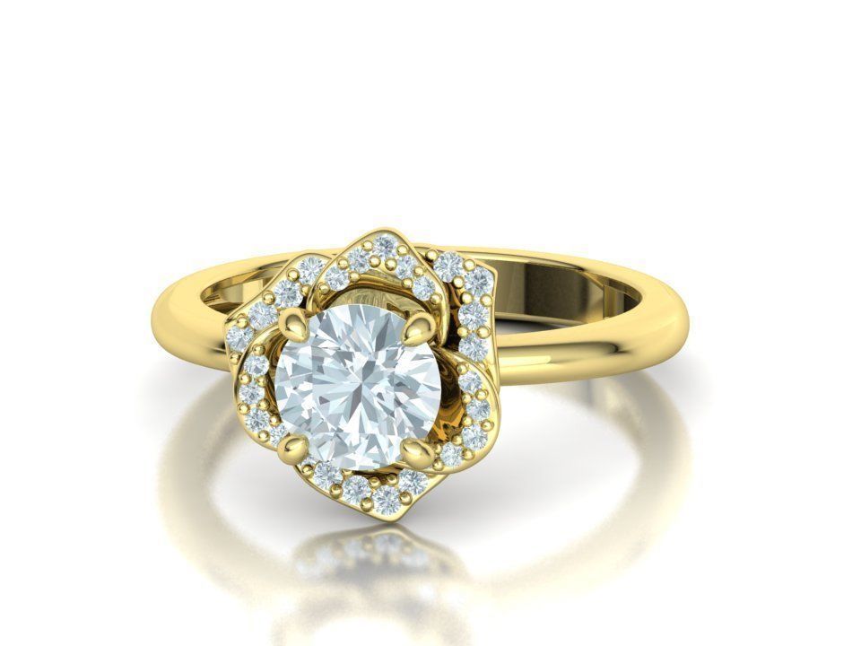 Anillo Flor Imperial en Oro Amarillo con Piedra Central y Halo de Brillantes
