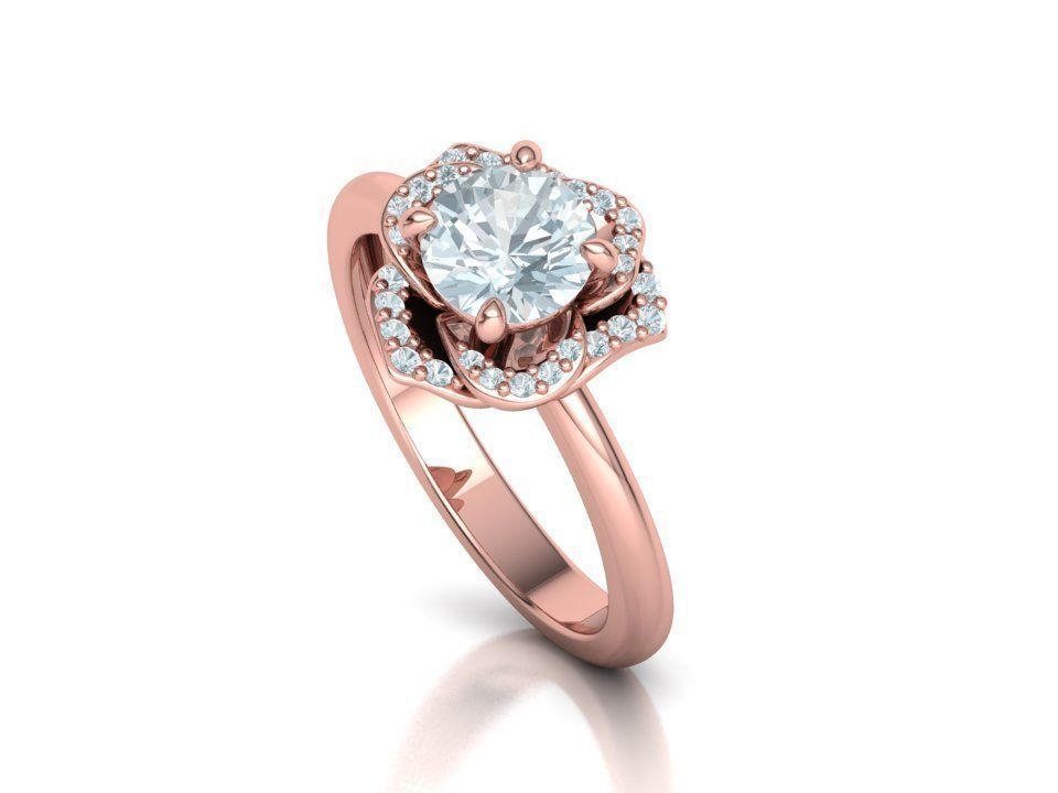 Anillo Flor Imperial en Oro Amarillo con Piedra Central y Halo de Brillantes