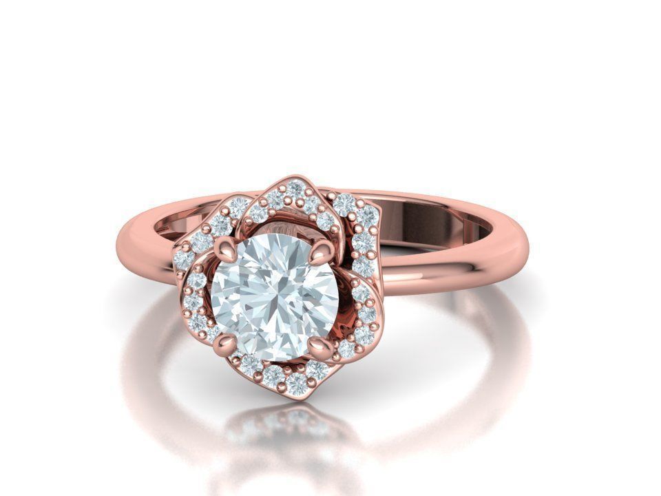Anillo Flor Imperial en Oro Amarillo con Piedra Central y Halo de Brillantes