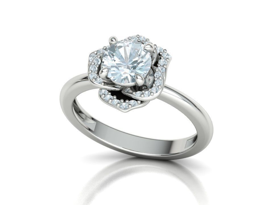 Anillo Flor Imperial en Oro Amarillo con Piedra Central y Halo de Brillantes