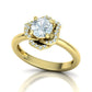 Anillo Flor Imperial en Oro Amarillo con Piedra Central y Halo de Brillantes